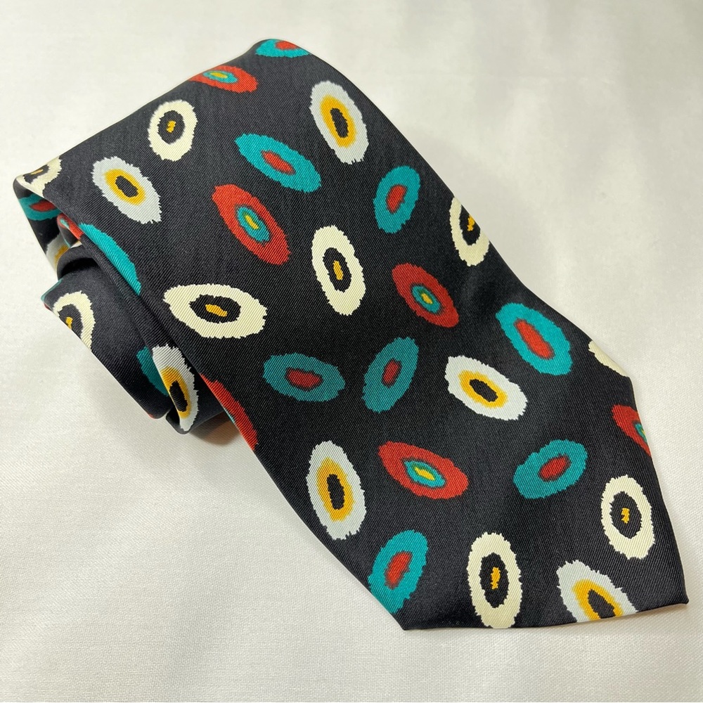 Bullock & Jones Vintage Black With Oval Design Men's Neck Tie. 100 Silk. Italy
